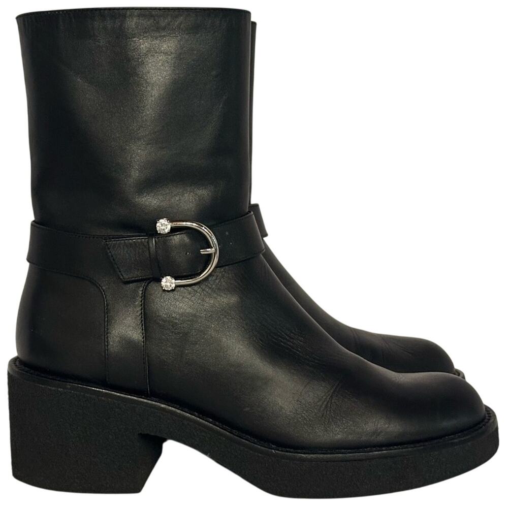 Stuart Weitzman Mountain Buckle Ankle Boots US 11 EU 41.5 Black Leather